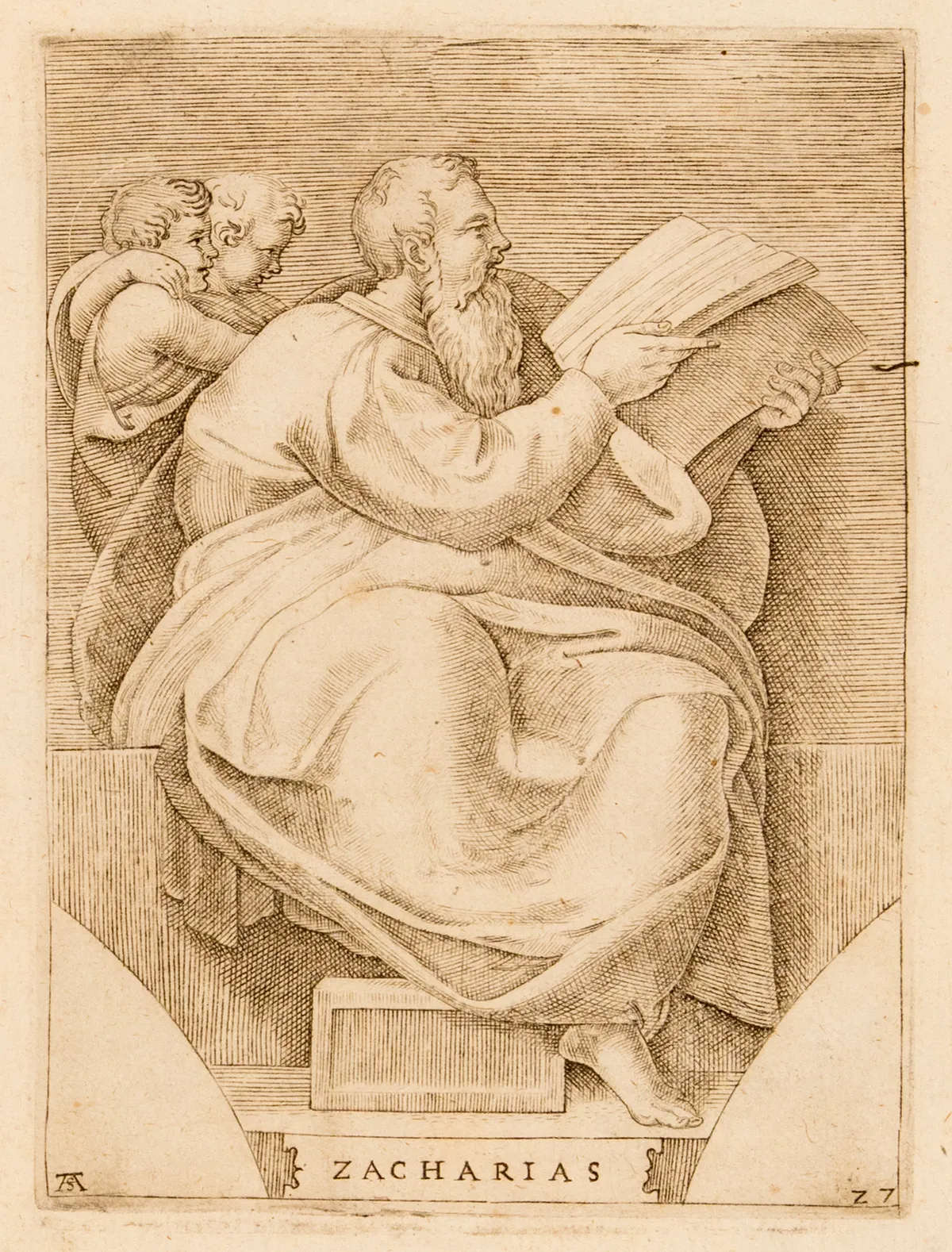 Lot 6: Michelangelo Buonarroti (Italian, 1475-1564)The Prophet Zacharias (from Series of Studies from the Ceiling of The Sistine Chapel)