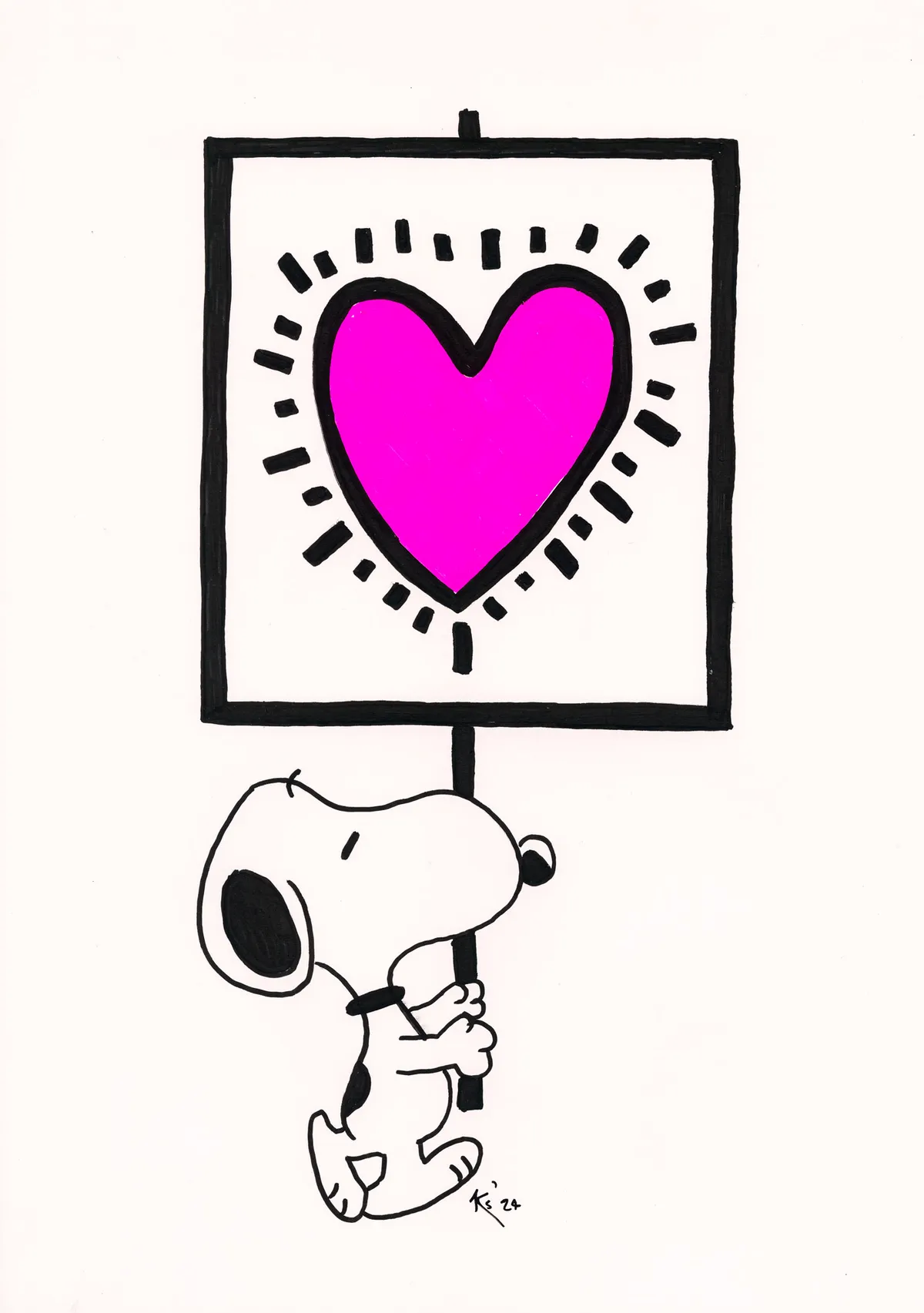 Lot 501: Karl Striker (British, b.1978)Snoopy Protestor - Haring Heart