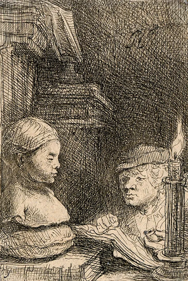 Rembrandt Van Rijn (Dutch, 1606-1669)Man Drawing from a Cast