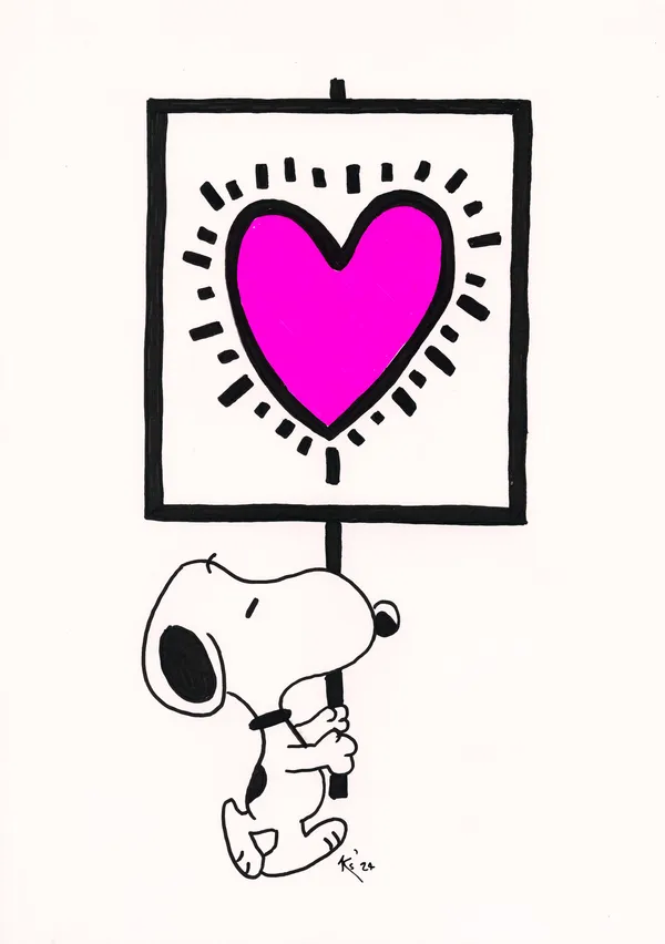 Karl Striker (British, b.1978)Snoopy Protestor - Haring Heart