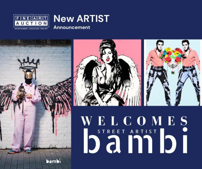 famous street artist bambi on the fine art auction where viewers can buy bambi art